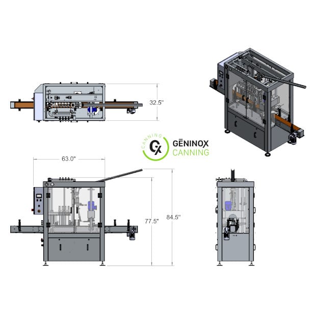 Dimensions of the GX1000 Compact atmospheric canning machine